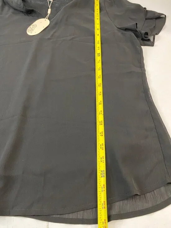 Black Ruffle Sleeve Chiffon Blouse L Lightweight & Elegant NWT - Picture 5 of 9